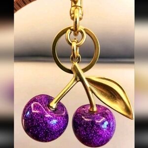 Purple Glitter Cherry Bag Charm, Key Chain
